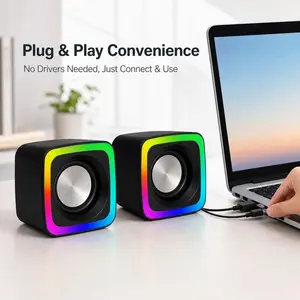 Wired Desktop Speaker Set with 2-Inch Dual Speakers, 3W*2 Power Output, USB 5V Power Supply, 3.5mm Audio Interface, Wire Control Operation, ≥88db SNR for Clear Sound, Compact Size, Compatible with PC Laptop PS5 PS4 Xbox  for Home Office Gaming Music