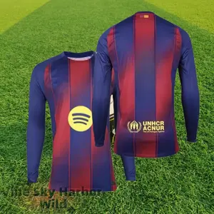 2526 Home Red  Blue Retro Long Sleeve Soccer  Football Jersey LALIGA