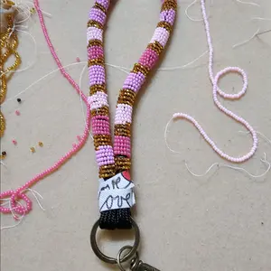 indigenously beaded keychain pink