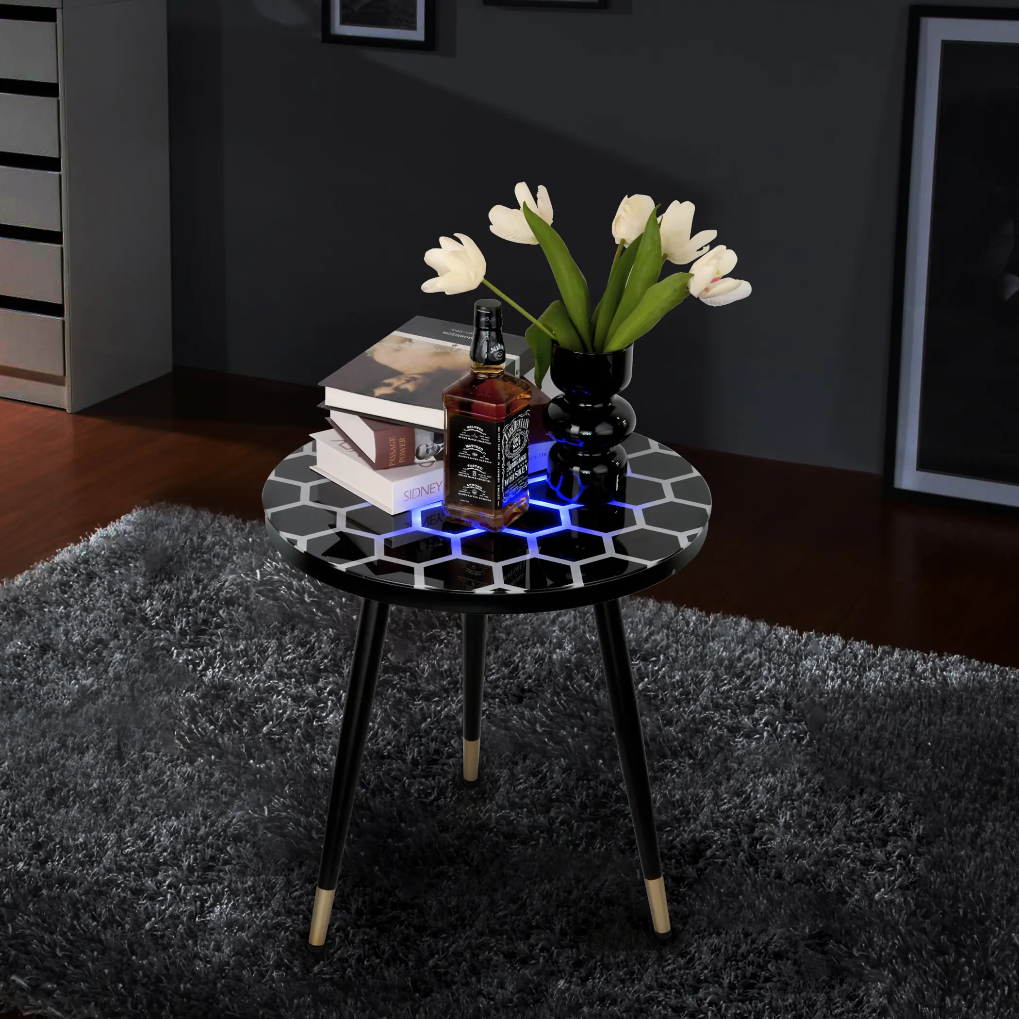 EP LIGHT Innovative Touch-Sensitive Coffee Table, LED Illuminated End Table, Game room table, Lighted Side table