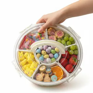 Modern Rotating Snack Biscuit Tray with Lid & Handle, 1 Box Multi-compartment Fruit & Vegetable Insulated Storage Box, Portable SnackBox for Home Kitchen Party Picnic, Multipurpose Food Organizer, Containers