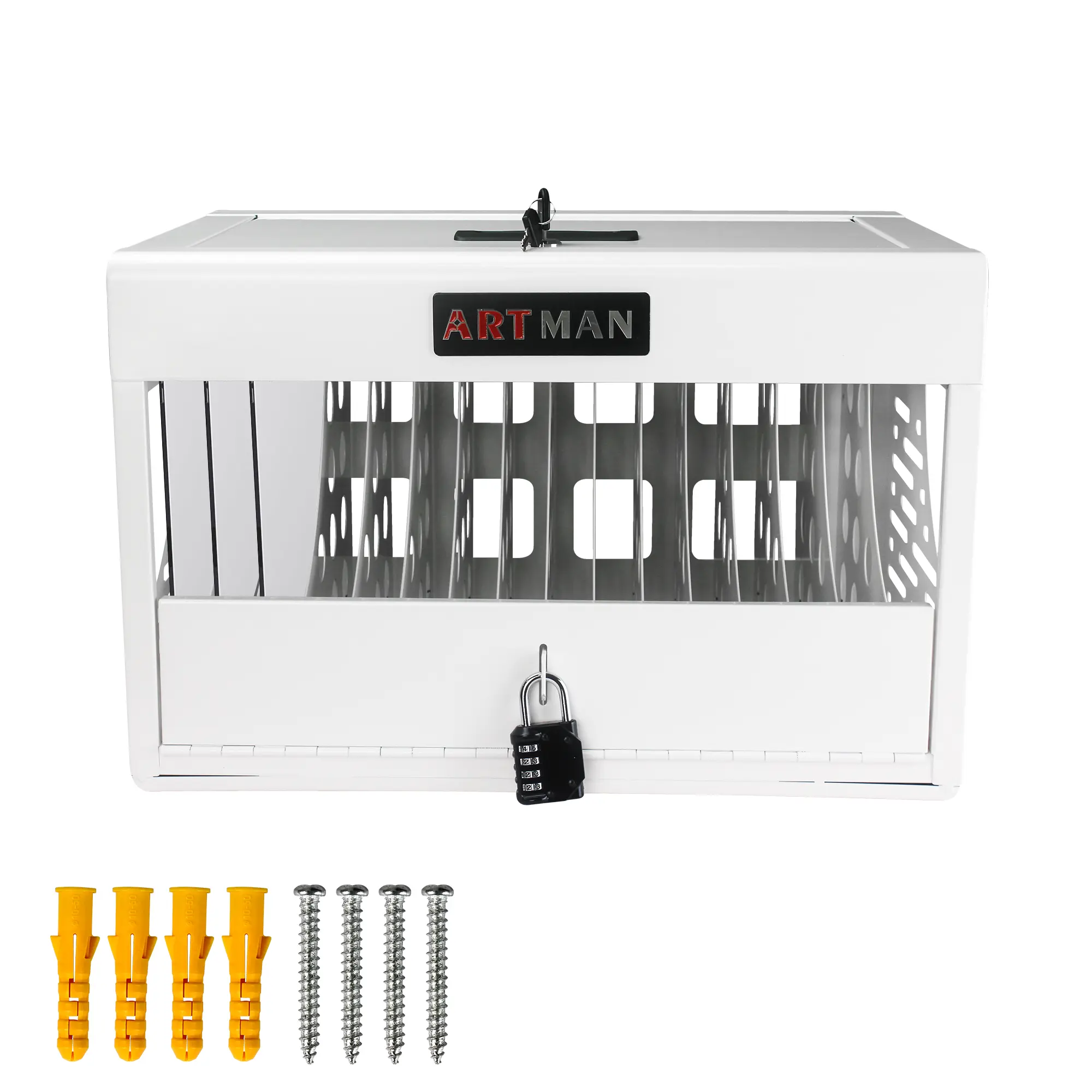 Donext Chromebook Charging Station, 16-Device Charging Cabinet for Laptops/Tablets/iPads, Lockable Wall Mount Cart for Classroom/Library/Office, White
