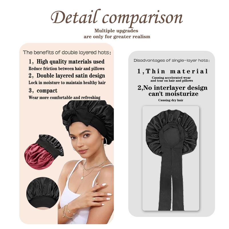 New Double Layer Satin Adjustable Bonnet with Tie Band forSleeping Satin Lined Silk Skin Friendly Bonnets for womenNatural Curly Hair Ladies' Gift HaircareHeatless
