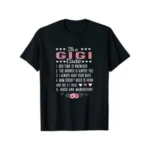Women's Funny Grandma T-Shirt - The Gigi Code Retro Y2K Graphic Tee with Heart & Gigi Saying - 100% All-Season Casual Shirt for Mother's Day Gifts, Grandma Birthday, Family Gatherings - Black with White  Round Neck Tshirt