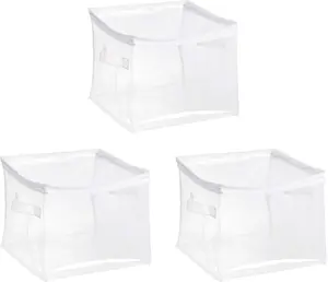 Amazon Basics Clear Zippered Organizers 3-Pack Stackable Storage Bins for Clothing Linens Easy Viewing Secure Closure Indoor Use