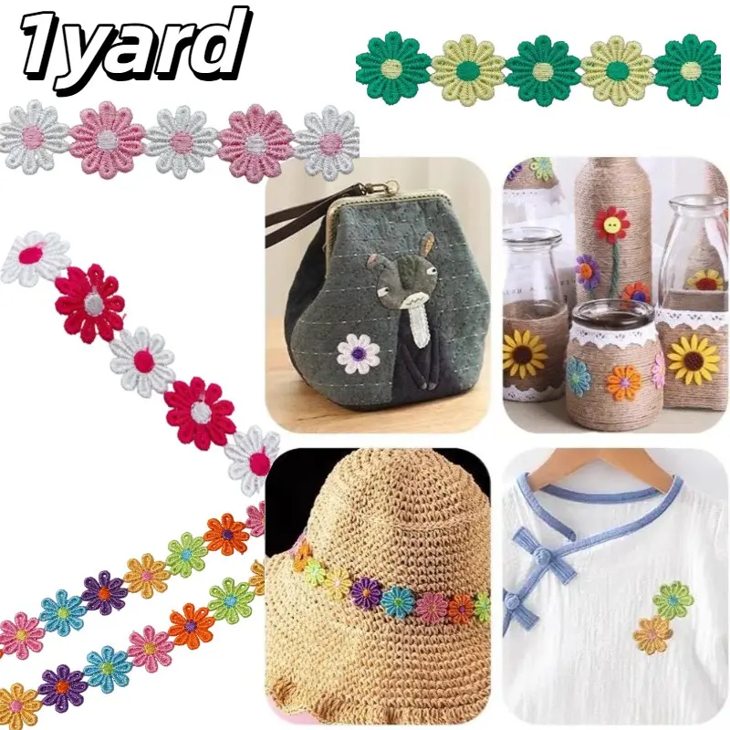 1 Yard 2.5cm Colorful Petal Trim, Embroidered Lace Trim, Floral Embroidery Lace Edge, Fashionable Fabric Accessories, Perfect for Clothing Decoration