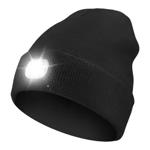 Black Unisex Hat with Light USB Rechargeable Headlamp LED Beanie Winter Gifts for Men Dad Father Husband Him Christmas Gifts Mask Thermal Ski Sport Decorative