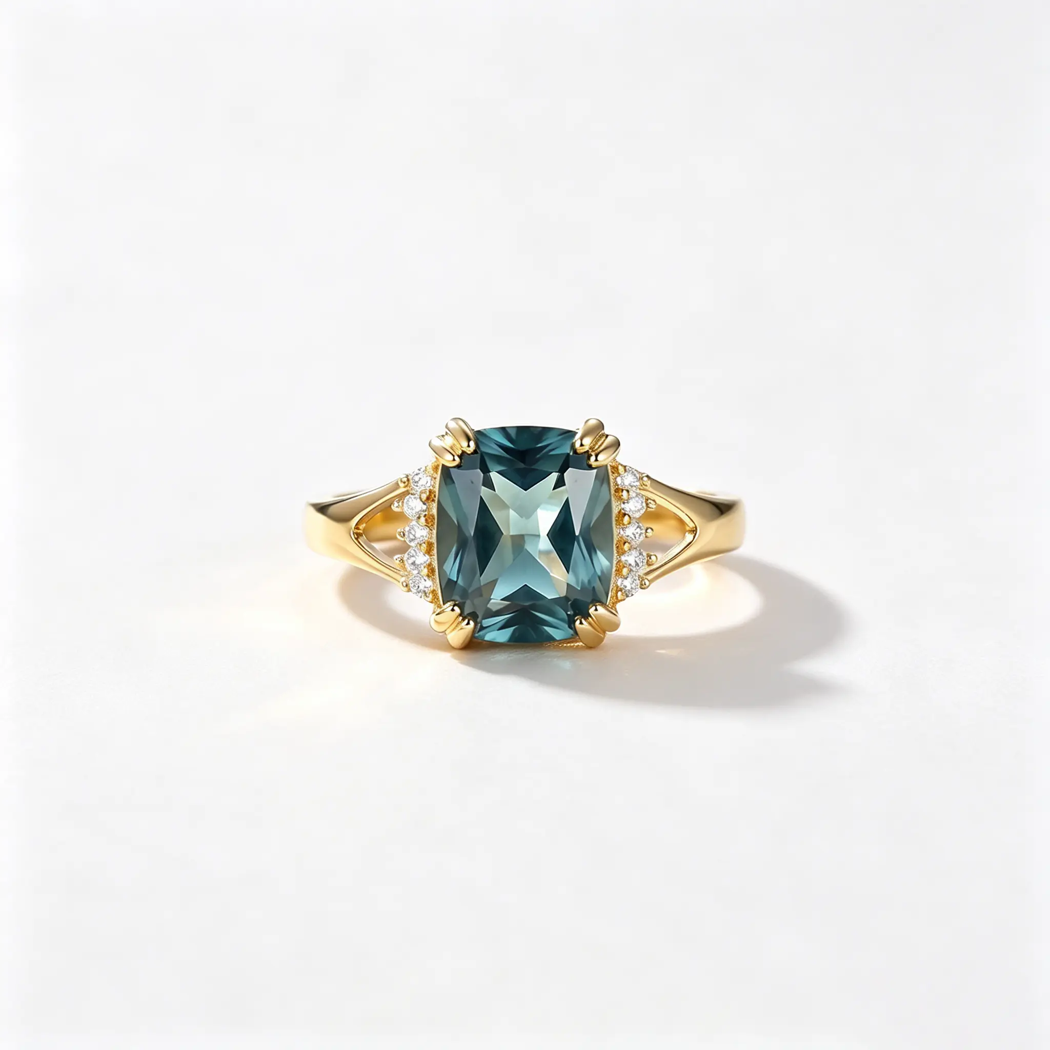 Women's Elegant Crystal Ring - Square-Cut Blue Synthetic Zirconia, 4-Prong Setting, Split Band, Sparkly Embellished Engagement Ring, Crystal Rings, Sparkly Embellished Rings