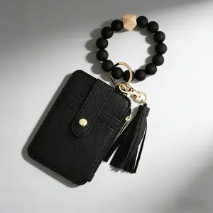 Leather Wristlet Wallet for Women-Bracelet Keychain Credit Card Holder with ID Window | Trendy Prints & Beaded Bracelet, Compact & Stylish for On-the-Go Lifestyles