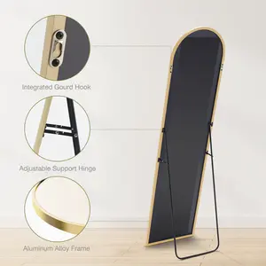 16" x 59" Body Wall Mirrors for Bedroom Dresser Room with Shatterproof Glass, Floor Standing, Hanging or Leaning, Tall Arch Mirror with Stand Aluminum Frame