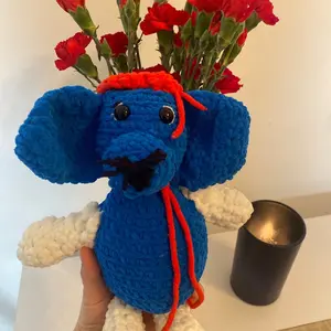 Amirugumi Plush Toy - Blue Elephant with Red Rope, Soft and Adorable Design, Ideal for Gifts and Collectibles - Handmade