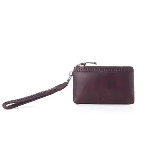 Myra Zidana Ethel Mini Veg Tanned Leather Wristlet in Rosa Maroon