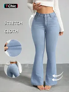 Gilipur Y2k Women's High Waist Flare Leg Jeans, Casual Button Fly Pocket Design Bell Bottom Denim, Women's Bottoms for Daily Wear, Fashionable and Versatile Women's Everyday