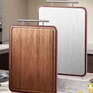 Double-sided Chopping Board, 1 Count Wooden Cutting Board with Metal Handle, Kitchen Cutting Board for Vegetable, Fruit, Meat, Durable Chopping Board