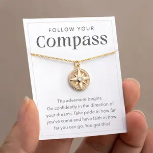 September Laurel Follow Your Compass Necklace, New Beginnings Graduation Gift, Necklace on Card, College, High School Graduating Senior Gift for Girl Custom