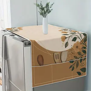 1 piece of flower digital printing pattern universal refrigerator cover for all seasons, refrigerator cover with storage bag can store items, suitable for refrigerators and washing machines