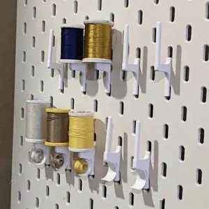 10pcs White Plastic Just Hanging Pegboards, Pegboard Vertical Thread-Bobbin Storage Hook Compatible, Sewing Organization Craft Room Display