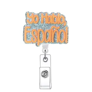 Retractable Badge Reel, Premium Decorative Badge, Badge Decoration, 1 Count Letter Pattern Acrylic ID Holder with Clip for Nurses, Doctors, Students & Office Staff, Identification Badges & Supplies