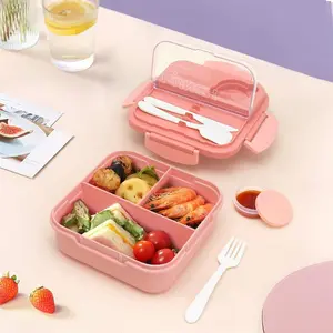 1pc 3 Grid 1400ML Plastic Bento Box with Fruit Salad Container, Microwave-Safe Lunch Box for Office Meal Prep, Modern Style