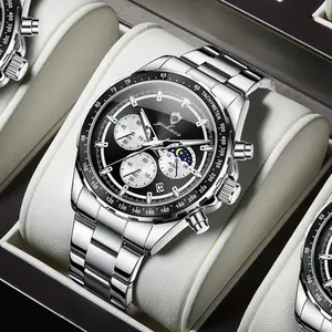 GOHUOS Fashion Luxury Men Clock Luminous Waterproof Chronograph Date Man Wristwatch Stainless steel band Quartz Sport Men's Watches