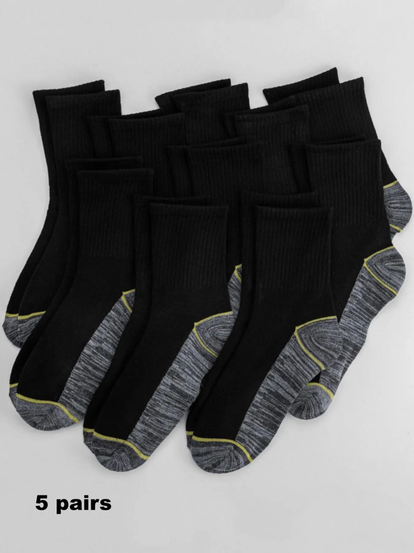 5 Pairs Men's Classic Work Socks, Menswear, Reinforced Toe and Heel, Padded Boot Socks, Cushioned Crew Socks, Casual Striped Pattern, Casual Stylish Socks, All Seasons