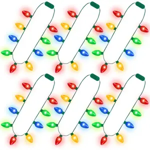 6PCS Christmas Light Necklace, 9 Bulbs Christmas Accessories with 3 Flash Modes, Colorful Xmas Light Necklace for Party Favor Xmas Decorations Ugly Sweater Party Supplies Holiday Decor