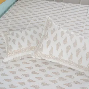 Bedsheet Hand Block Printed Cotton Bedsheet With 2 Pillow Covers/Bedsheet With Pillow Covers, Indian Flat/Fitted Bed Sheet for Home Décor