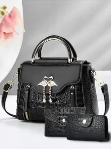 Women's Crocodile Pattern Satchel Set, Casual PU Leather Shoulder Bag, Small Handbag, Crossbody Bag, All Seasons Fashion Accessory