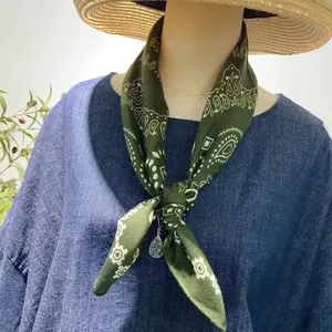 2025 New Arrival Olive Green Paisley Silk Scarf – Luxury Satin Bandana for Women, Versatile Headwrap, Necktie, Bag Scarf – TikTok Viral Fashion