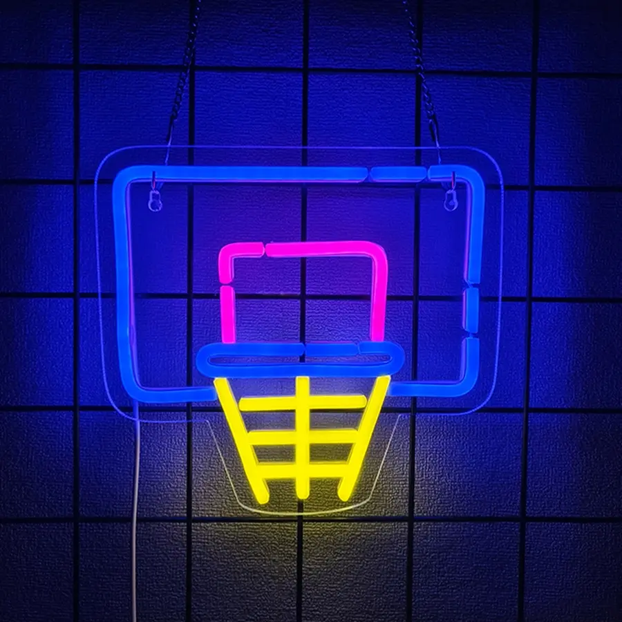 Neon Wall Decor “Basketball Hoop” — LED light box perfect for sports enthusiasts, kids' rooms, man caves, and bedrooms.