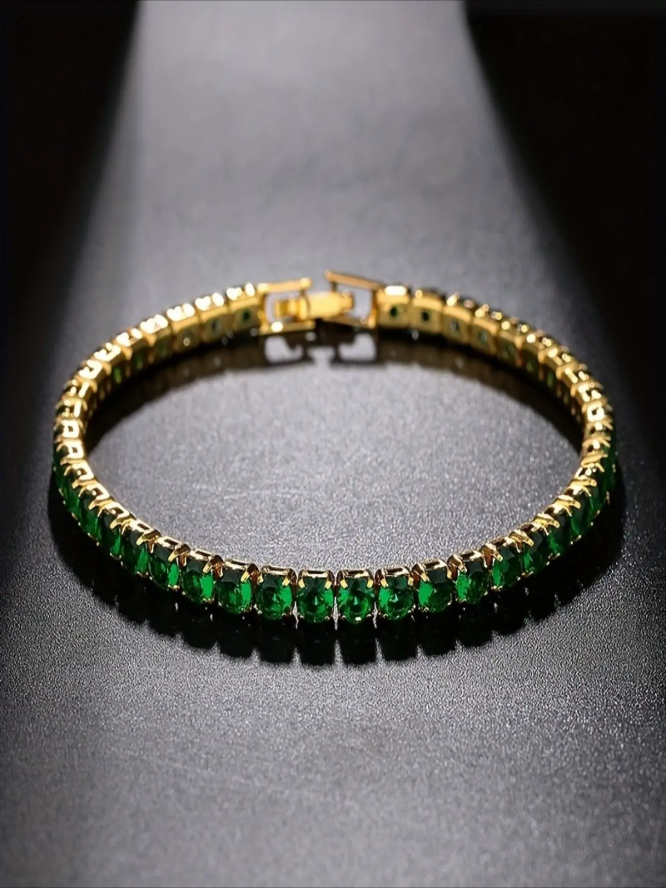 18K Gold Plated Green Synthetic Cubic Zirconia Men's Bracelet – Square-cut Design, Sparkling April Birthstone Jewelry, Perfect for Birthdays, Special Occasions, Casual Jewelry Accessory, Beautiful Bracelets, Minimalist Bracelet