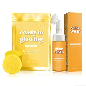 Facial Glow Wash & Free Turmeric Pads Skincare Kit, Comprehensive Routine for Healthy, Radiant Skin with Sweet Lemon Glow Up Pads