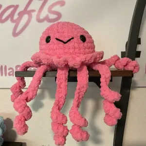 Crochet bright pink Jellyfish handmade plush