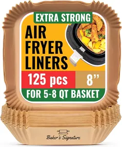 Air Fryer Paper Liners, 125Pcs Air Fryer Disposable Liners, Non-Stick and Oil Proof for Easy Cleanup, 8” Square for 5-8 qt Basket
