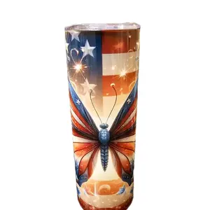 Patriotic Butterfly Tumbler with Stars and Stripes Design for Everyday Use 20oz Tumbler