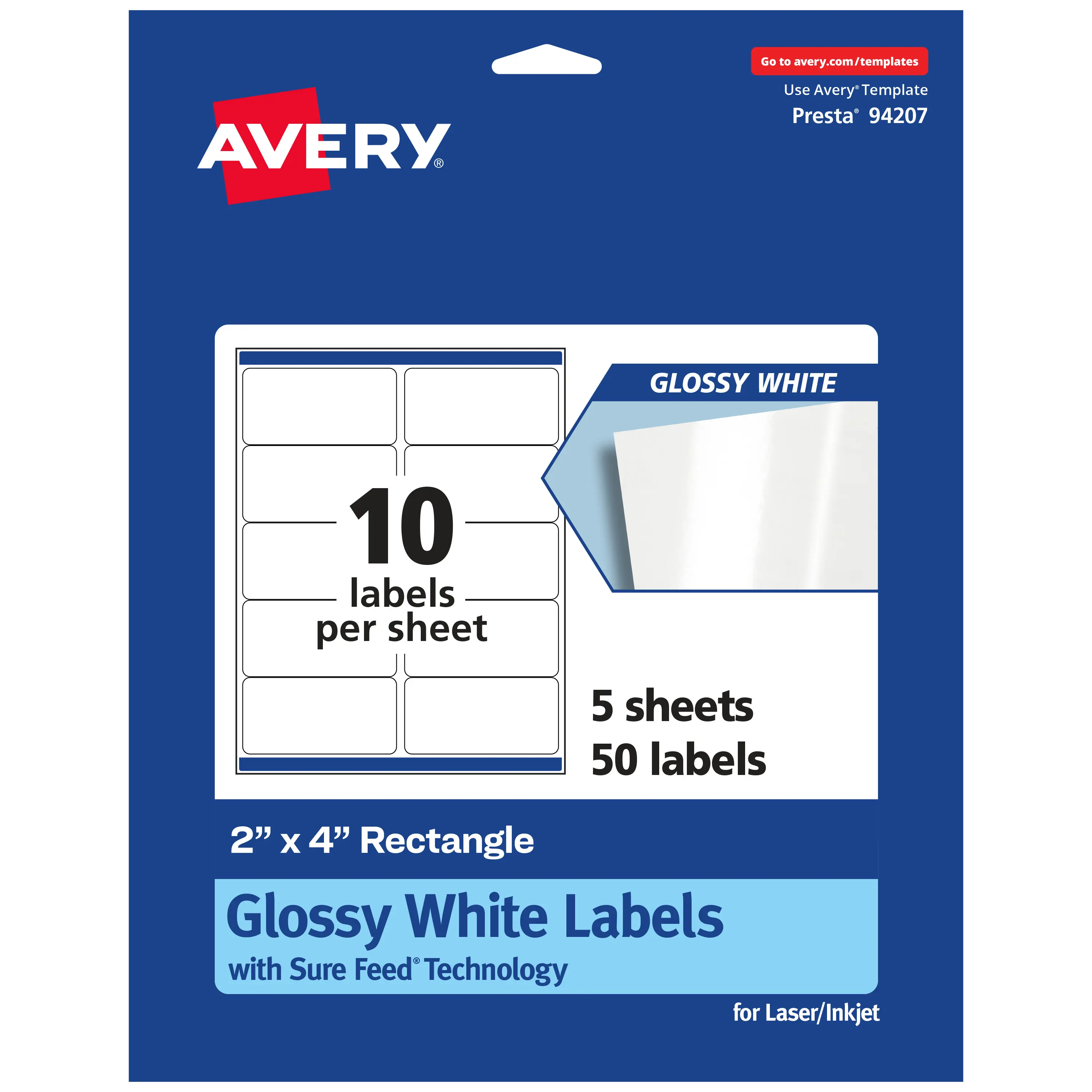 Avery Rectangle Labels with Sure Feed, 2" x 4"