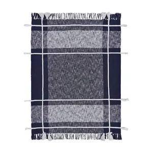 Ox Bay Trading Navy/White Braided Plaid Throw Blanket