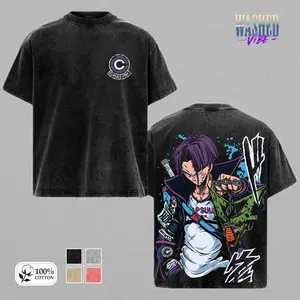 Trunks DBZ Anime Graphic Tee Vintage Washed Shirt Unisex Streetwear Capsule Corp Anime Shirt Future Trunks Sword Tee Dragon Ball Z Anime Clothing Gift for Fans,Cotton Unisex Graphic T-Shirt, Gym Pump Cover