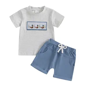 Toddler Baby Boy Summer Clothes Duck Print Short Sleeves T-Shirt Elastic Camouflage Shorts 2 Piece Outfits