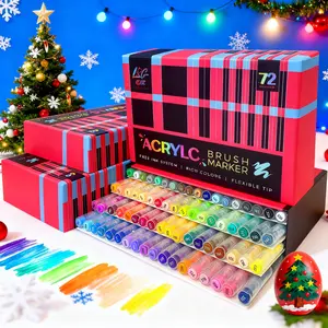 2026 New Model 48/60/72 Acrylic paint marker, soft brush head pen and marker, suitable for acrylic paint drawing on wood, stone, canvas, glass, fabric, eggs, rocks and DIY creative handicrafts, Christmas gift.