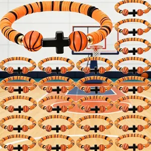 24Pcs Cross Basketball Polymer Clay Bracelet Set Unisex For Women & Men, Stretchy & Comfortable Fit, Ideal For Sports Lovers Players For Gifts & Daily Wear