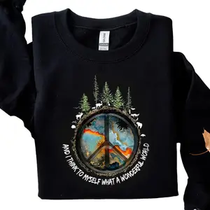 I Think To Myself What A Wonderful World Hippie Shirt, Hippie Sweatshirt, Hippie Hoodie, Hippy Shirts For Women, Hippie Shirts Mens Top Shiny Unisex Sweatshirt Hoodie Menswear Sweaters