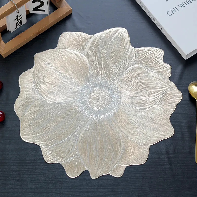 10-Pack PVC Plastic Lotus Flower Placemats & Coasters, Heat-Resistant, Waterproof, Oil-Proof, Washable Tableware for Dining Table Home Decor