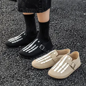 Men's Four Seasons Style Lazy Fashionable One Foot Pedal Loafers with Striped Design and Buckle Closure in Black & Beige