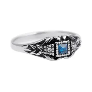 Vintage 1980s Sapphire and Clear Austrian Crystal Cluster Ring - 18k White Gold Electroplated