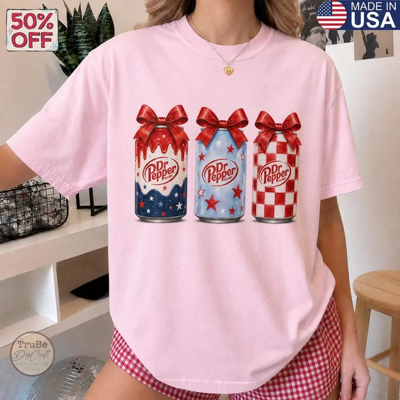 Comfort Color Dr Pepper Patriotic Coquette Shir, Cute Dr Pepper Coquette Bow Tee, 4th of July Soda Shirt, Girly Dr Pepper Top, Drinking Tee
