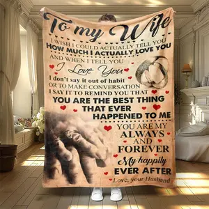 Letter Print Soft Blanket, 1 Count To My Wife Letter Print Soft Throw Blanket, Warm Nap Blanket for Air-conditioned Room Home Office Travel Camping