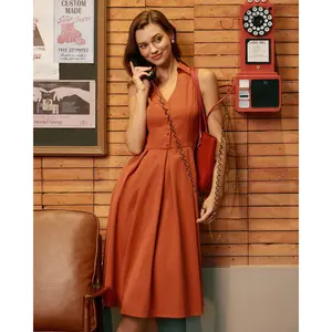 Red Button Sleeveless Midi Dress