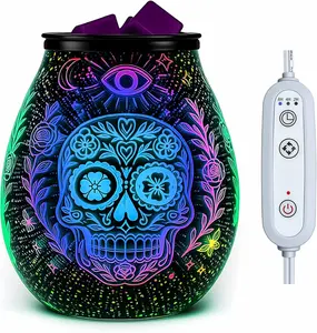 Glass  Electric Wax Melt Warmer with PTC Heating Plate 7 Colors LED Changing Light Wax Burner Melter  Warmer for  (Skull )