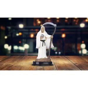 5"H White Santa Muerte Holding Scythe Statue Our Lady of The Holy Death Figurine Religious Decoration